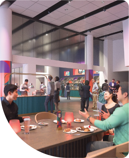 Guests seated in a luxurious FIFA World Cup 2026 hospitality lounge with official branding.